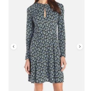 Juicy Couture Blue Daisies Floral Long Sleeve Midi Dress Size S